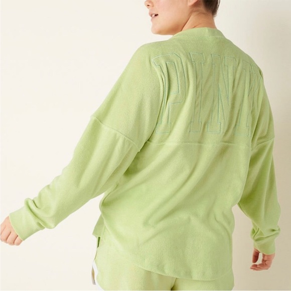 PINK Victoria Secret Terry Beach V Neck Sweatshirt Cover up XS lime green swim - Picture 2 of 6